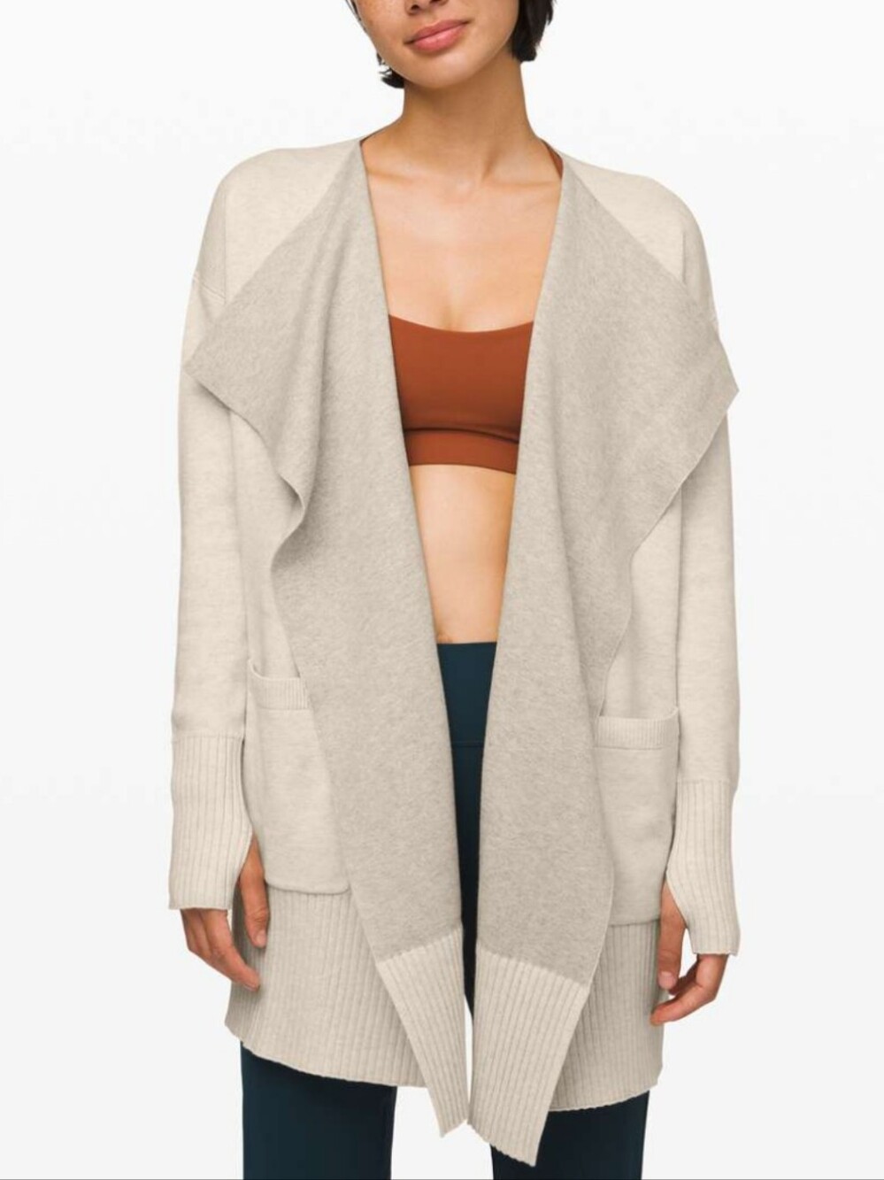 Lululemon Still Lotus Wrap Reversible Heathered Light Ivory / Heathered Fawn L